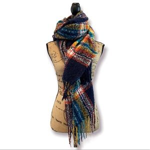 AERIE Blanket Scarf Plaid Fringe Trim